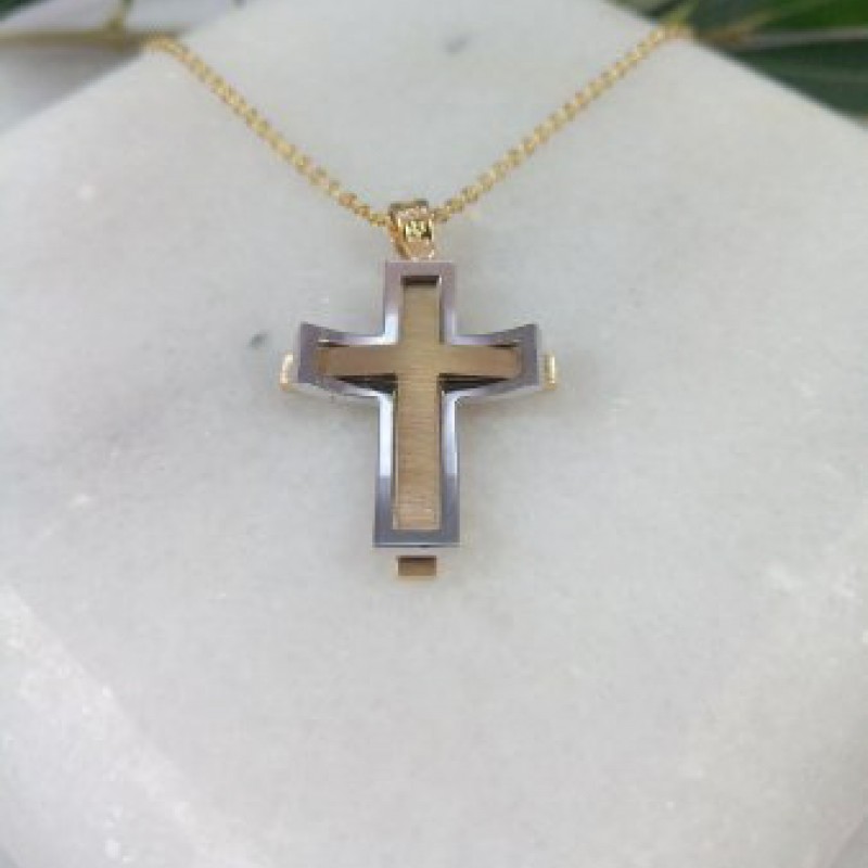 Two Colors Men’s / Boys’ Cross in yellow and white gold K14 Crosses / Pendants