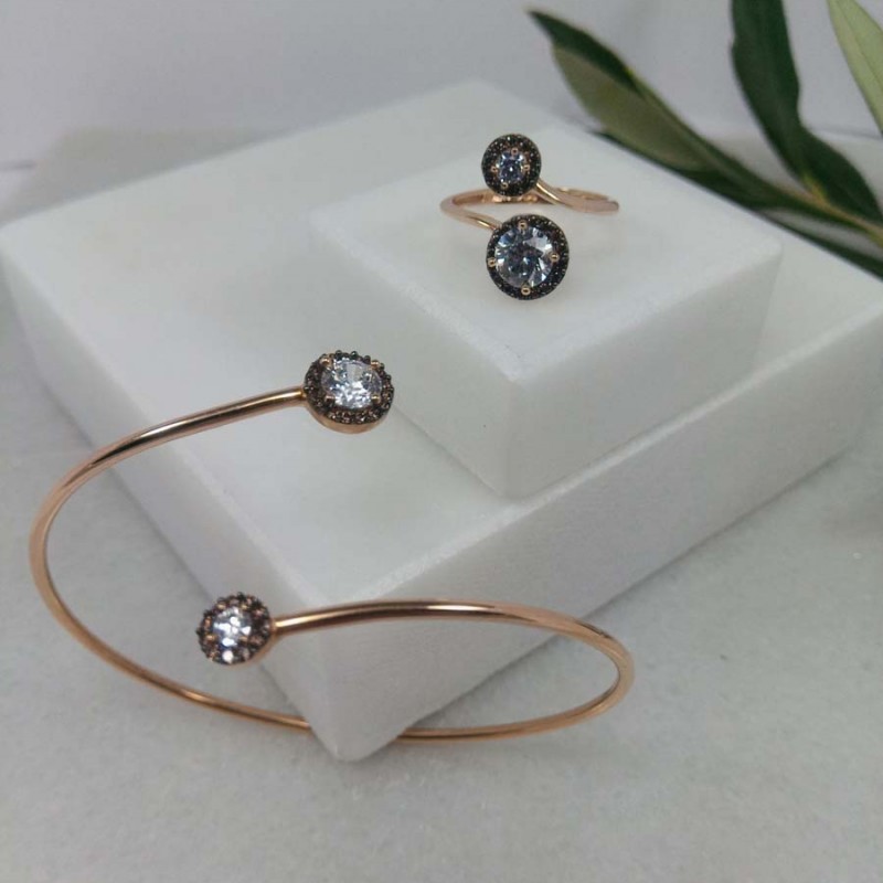 Ring and Bangle with Rosettes in K14 Rose Gold Engagement - Marriage