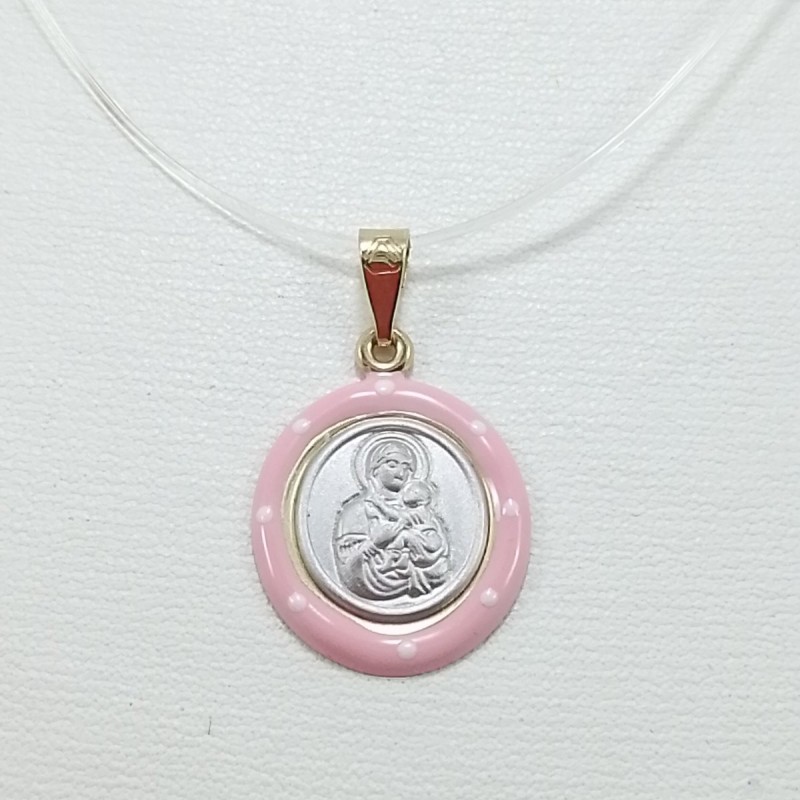 PENDANT with Virgin Mary and Jesus Christ decorated with rose enamel Lucky Charms / Constantinata