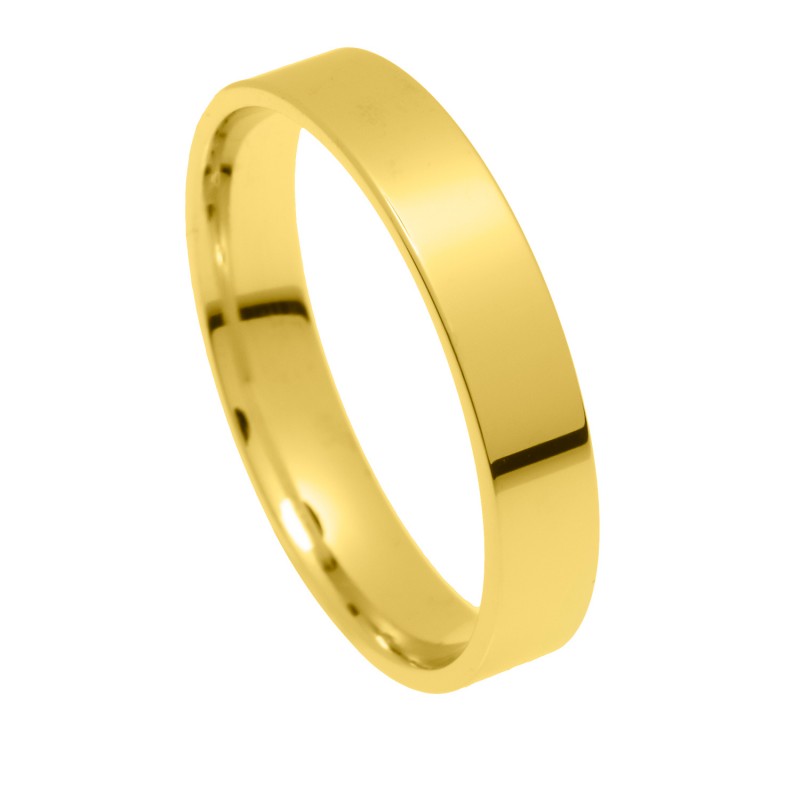 Classical wedding ring with right angles. It comes in yellow, white and pink and in 9, 14 and 18 carats.  Wedding Bands