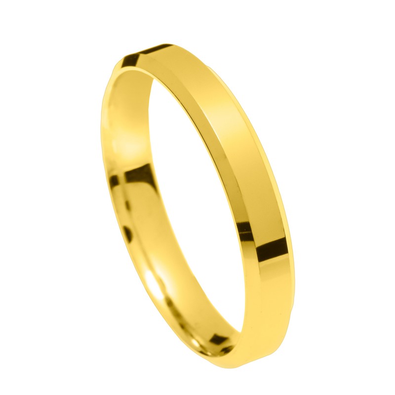 Classical wedding ring with aslant angles. It comes in yellow, white and pink and in 9, 14 and 18 carats.  Wedding Bands