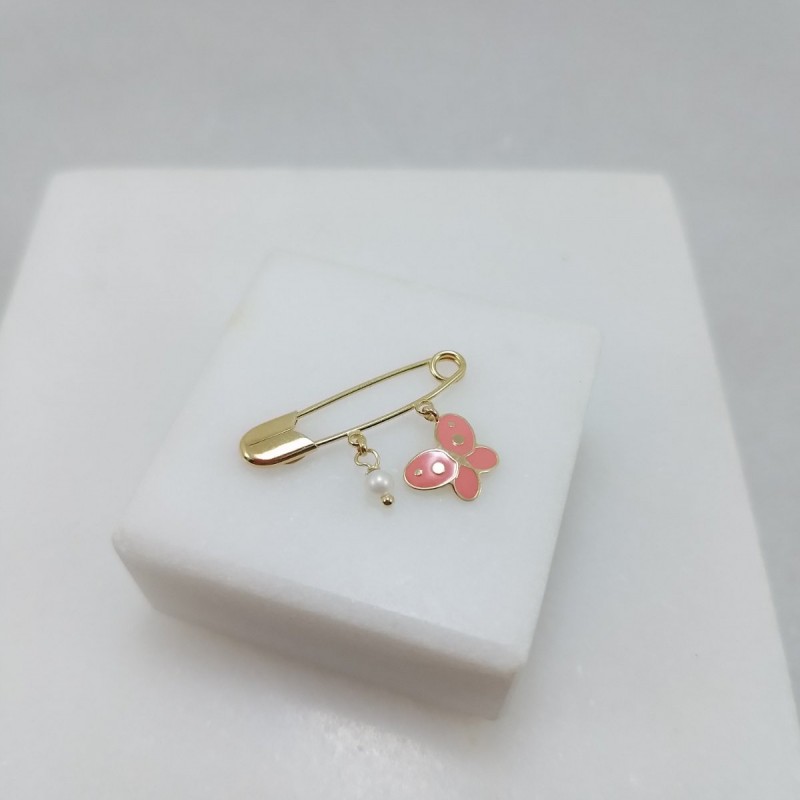 Pin for girls with butterfly and pearl in K9  Baby Pins