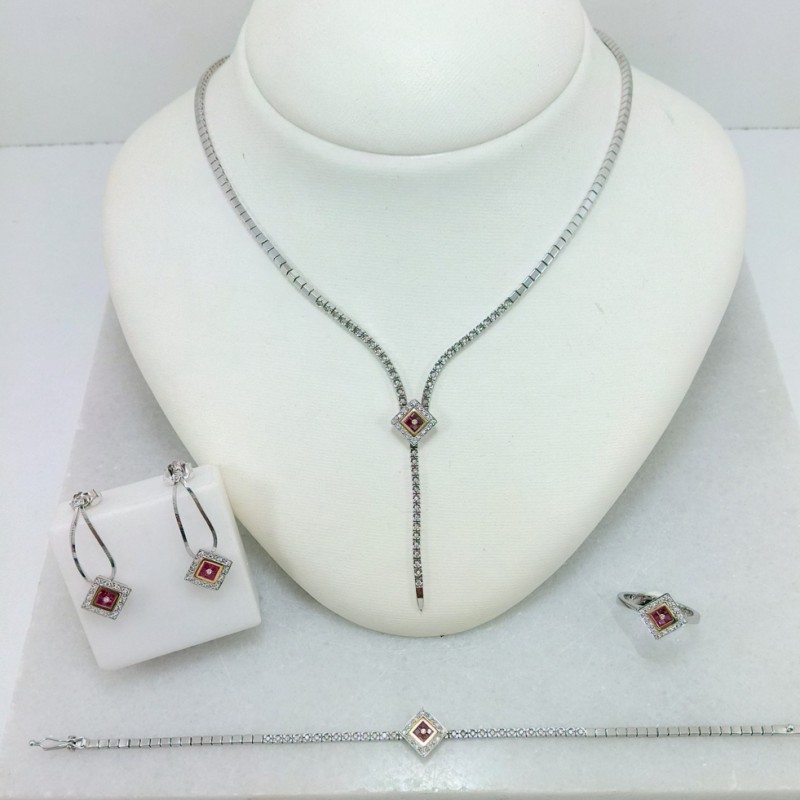 K18 white gold set with Brilliant and Rubies Sets