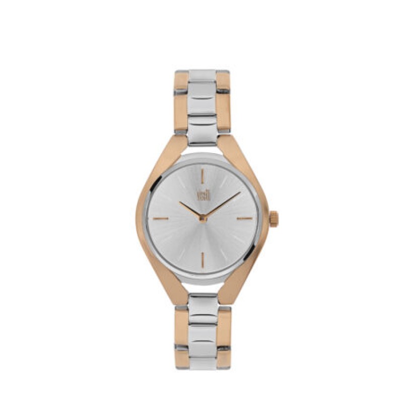 Bicolor Visetti Stainless steel watch (Silver and Yellow Gold-Plated) with silver clock face, case diameter 32mm, 5 ATM waterproof and stainless steel bracelet. Woman
