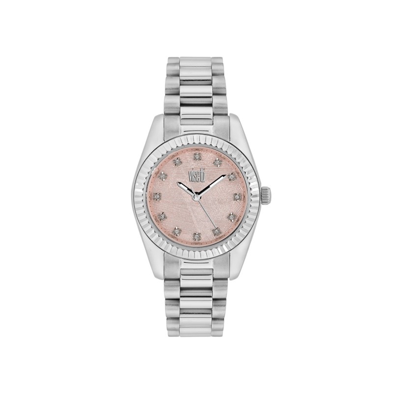 Visetti Stainless steel watch with rose clock face, case diameter 32mm, 5 ATM waterproof and stainless steel bracelet. Woman